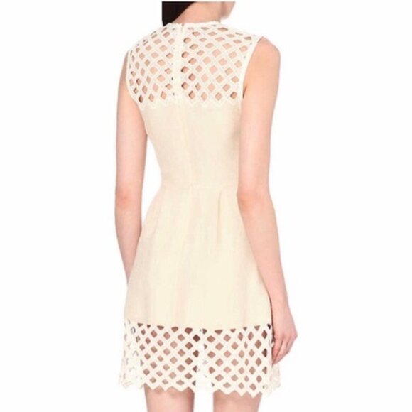 Sandro Paris Rita Linen Cotton Lattice Mini Dress, Cream White, Size 3 (US 8) - Picture 4 of 15